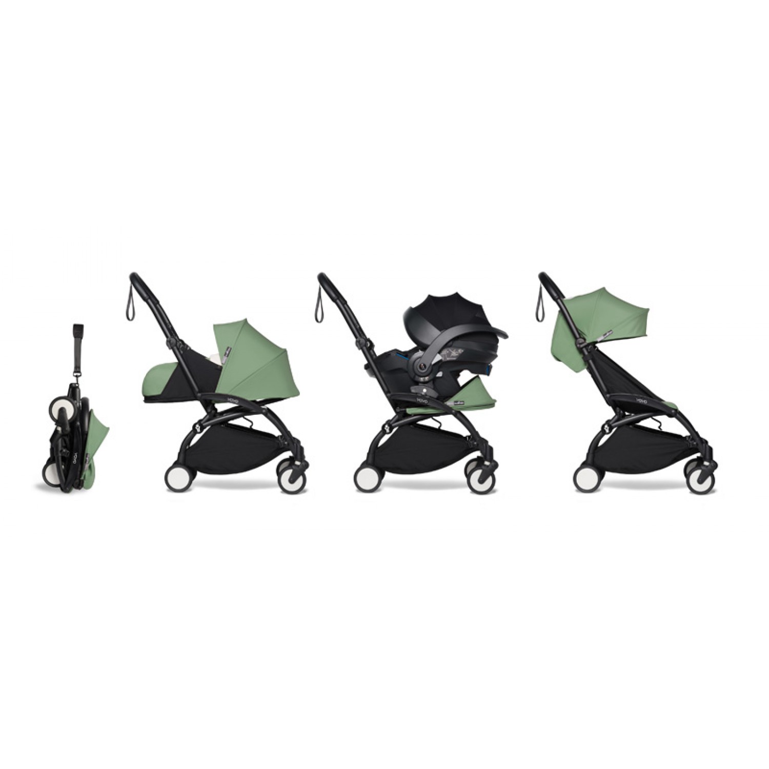 All-in-one BABYZEN stroller YOYO2 0+, car seat and 6+  | Black Chassis Peppermint